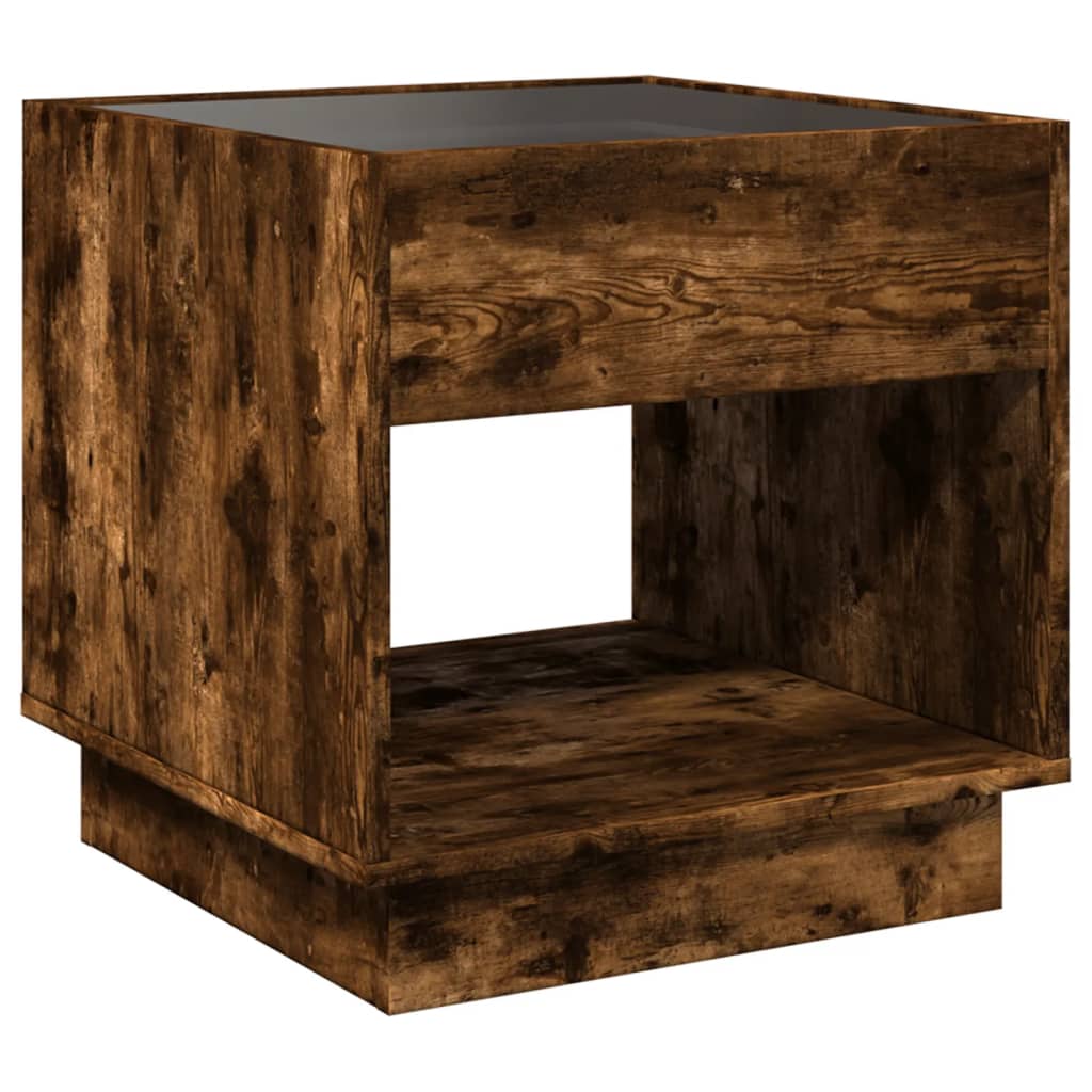 Smoked Oak Bedside Table with Infinity LED, 50x50x50 cm