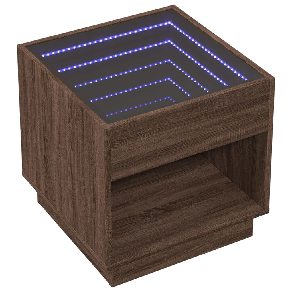 Brown Oak Infinity LED Bedside Table 50x50x50 cm