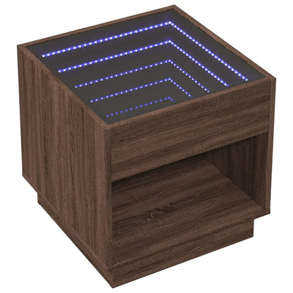 Brown Oak Infinity LED Bedside Table 50x50x50 cm