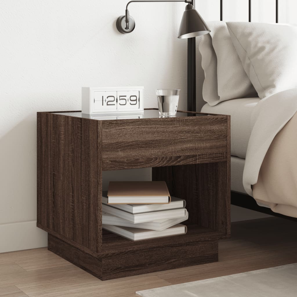 Brown Oak Infinity LED Bedside Table 50x50x50 cm