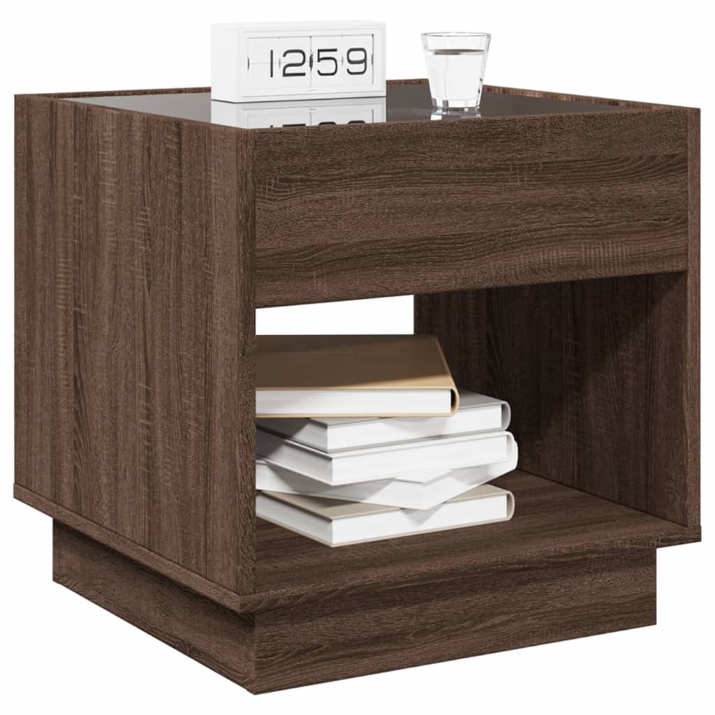 Brown Oak Infinity LED Bedside Table 50x50x50 cm