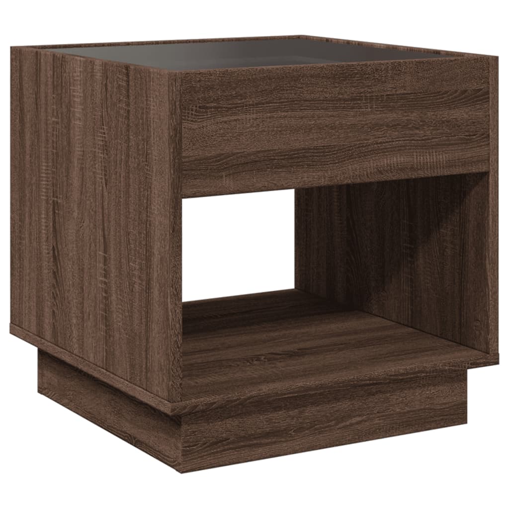 Brown Oak Infinity LED Bedside Table 50x50x50 cm