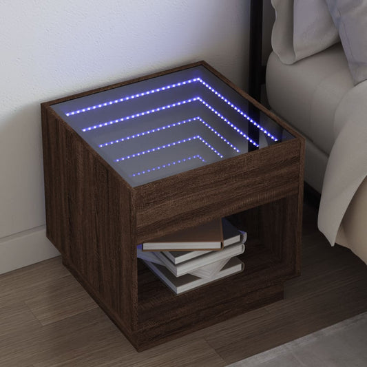Brown Oak Infinity LED Bedside Table 50x50x50 cm