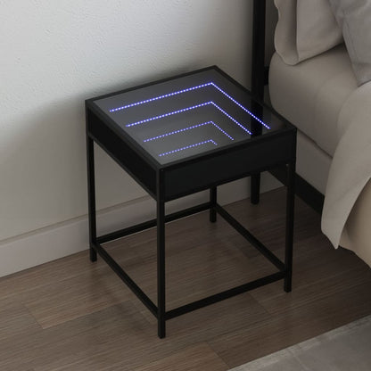 Black Infinity LED Bedside Table, 40x40x51 cm, Modern Design
