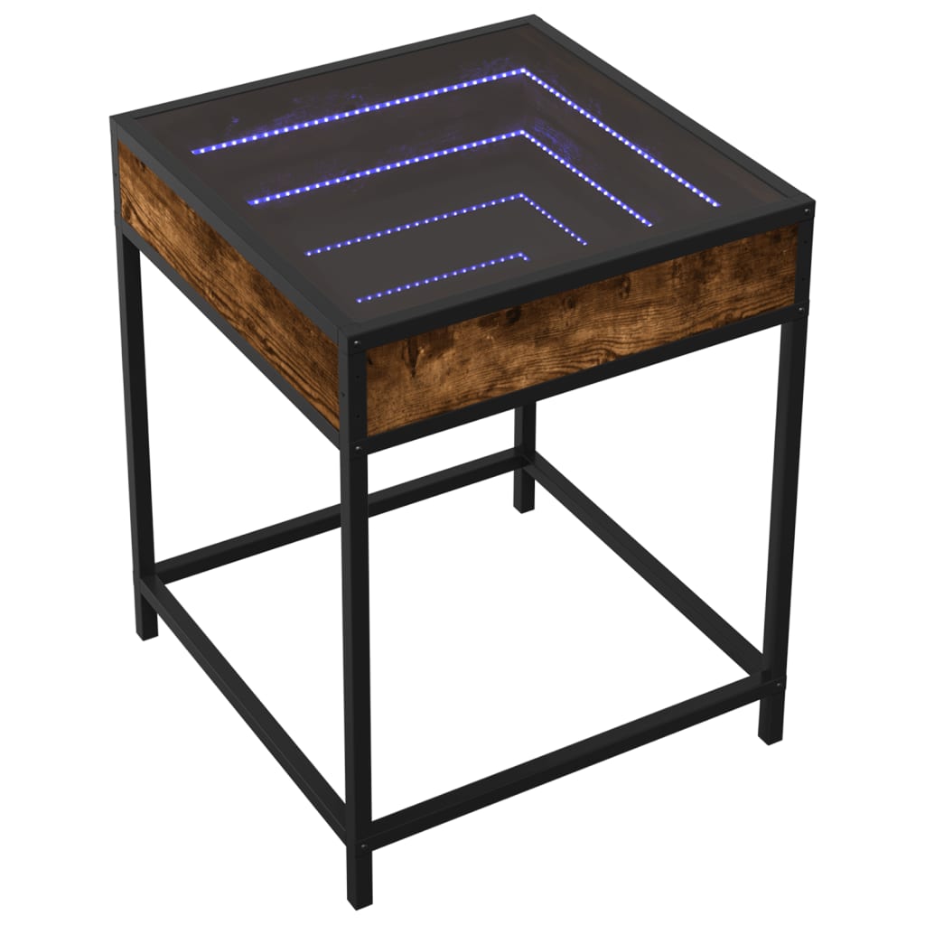 Smoked Oak Infinity LED Bedside Table - 40x40x51 cm