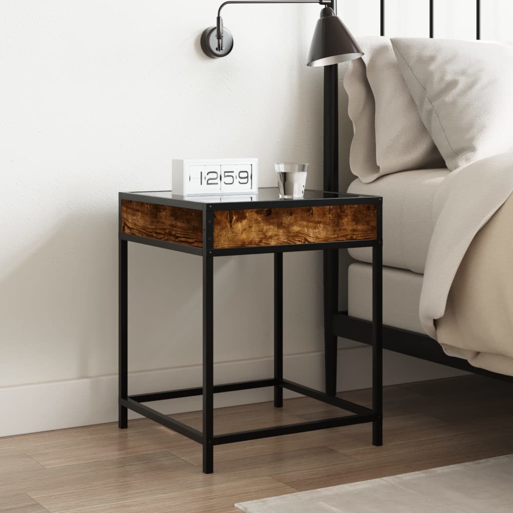 Smoked Oak Infinity LED Bedside Table - 40x40x51 cm