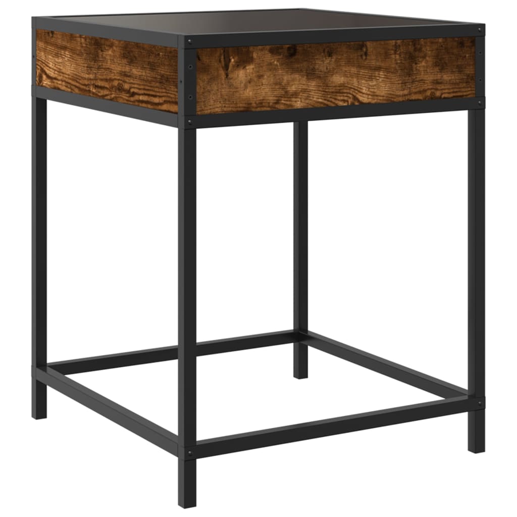 Smoked Oak Infinity LED Bedside Table - 40x40x51 cm