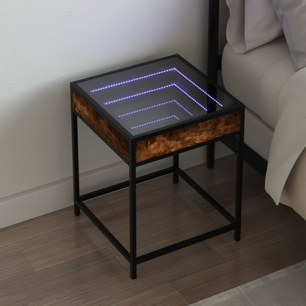 Smoked Oak Infinity LED Bedside Table - 40x40x51 cm