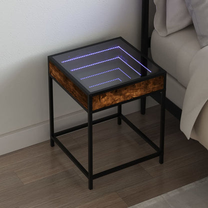 Smoked Oak Infinity LED Bedside Table - 40x40x51 cm