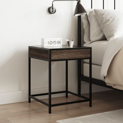 Infinity LED Bedside Table - Brown Oak, 40x40x51 cm