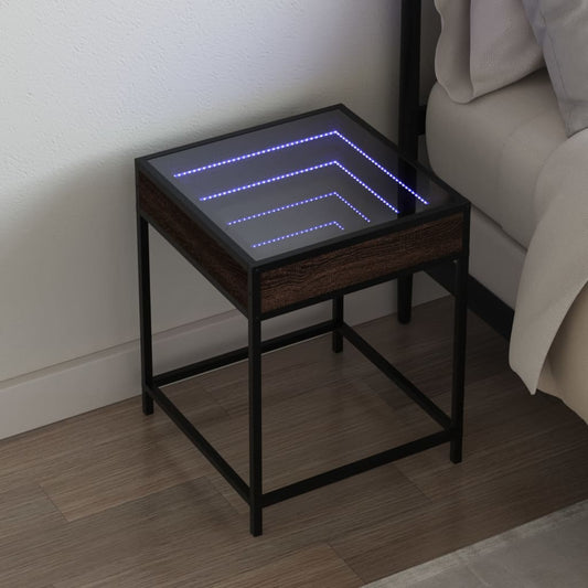 Infinity LED Bedside Table - Brown Oak, 40x40x51 cm