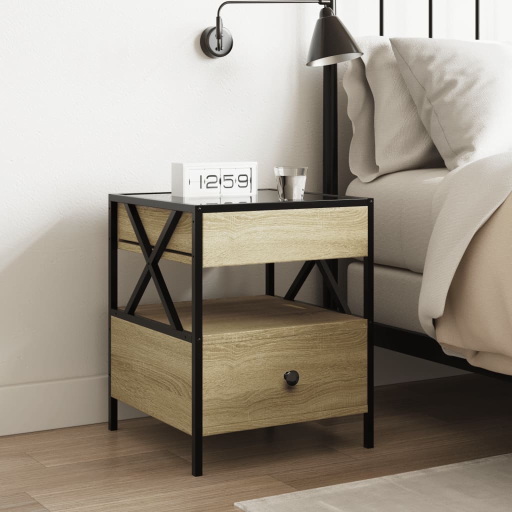 Infinity LED Bedside Table, Sonoma Oak, 40x40x51 cm