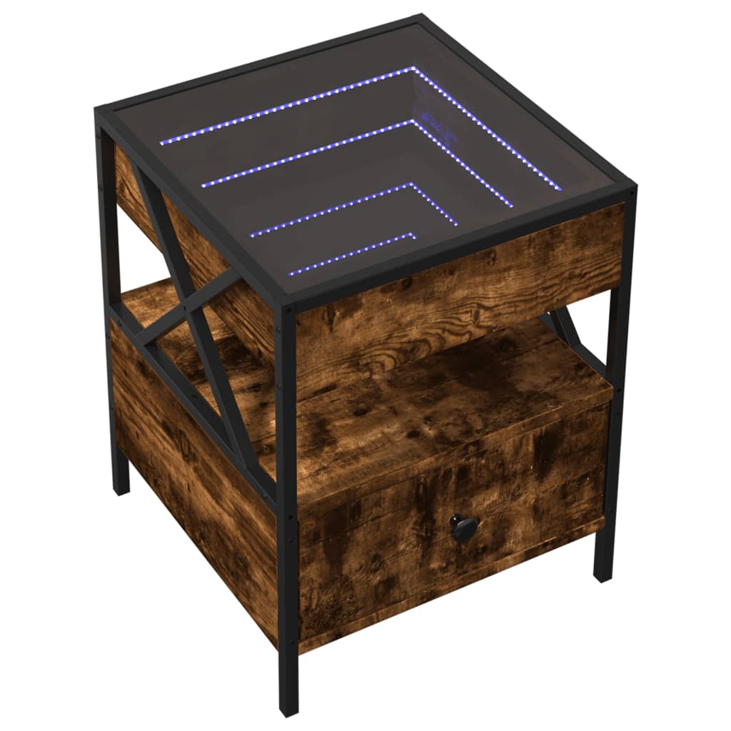 Infinity LED Bedside Table - Smoked Oak, 40x40x51 cm