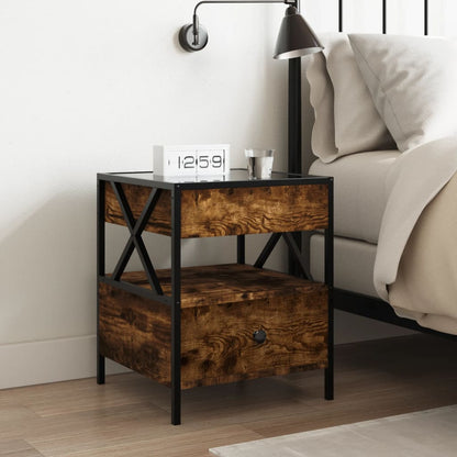 Infinity LED Bedside Table - Smoked Oak, 40x40x51 cm
