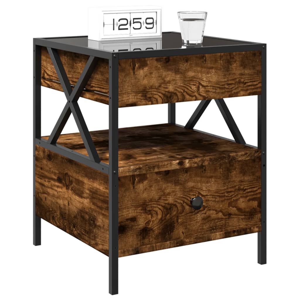 Infinity LED Bedside Table - Smoked Oak, 40x40x51 cm