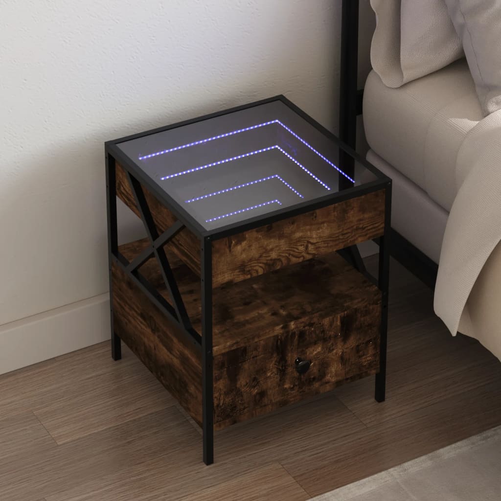 Infinity LED Bedside Table - Smoked Oak, 40x40x51 cm
