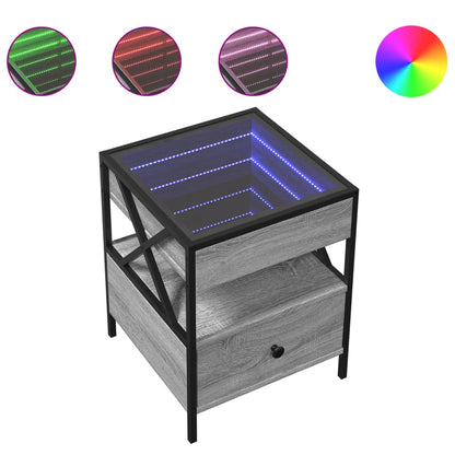 Grey Sonoma Bedside Table with Infinity LED, 40x40x51 cm