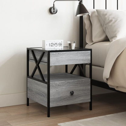 Grey Sonoma Bedside Table with Infinity LED, 40x40x51 cm