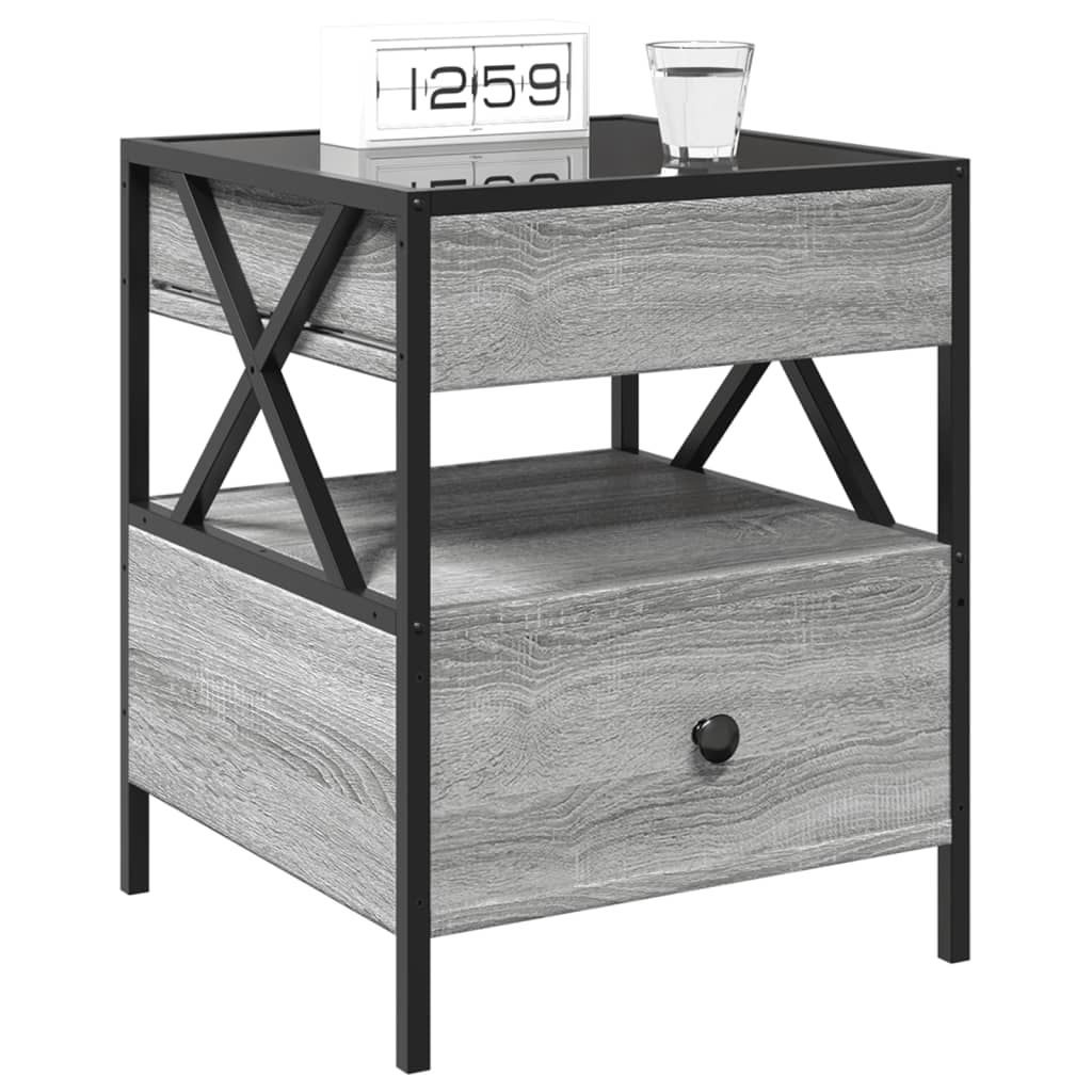 Grey Sonoma Bedside Table with Infinity LED, 40x40x51 cm