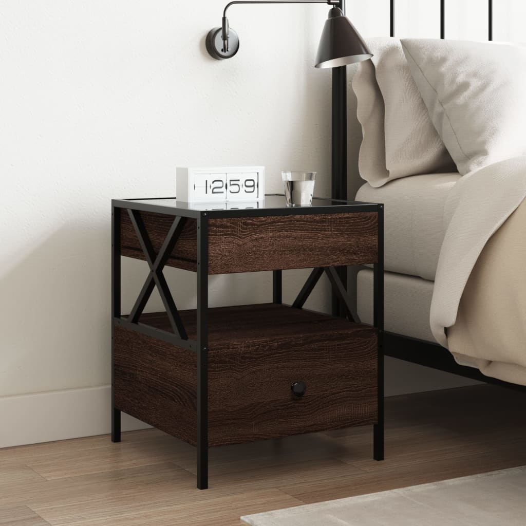 Infinity LED Bedside Table - Brown Oak 40x40x51 cm