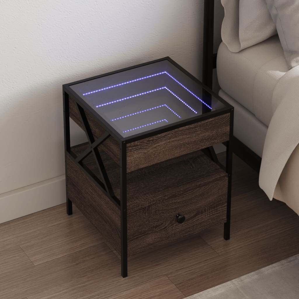 Infinity LED Bedside Table - Brown Oak 40x40x51 cm