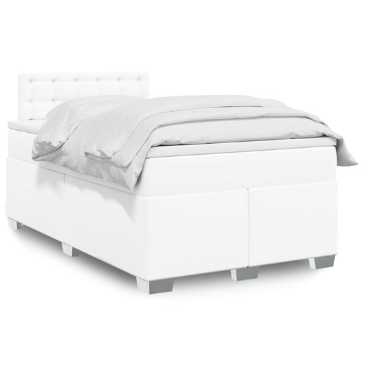Box Spring Bed with Mattress White 120x190 cm Faux Leather