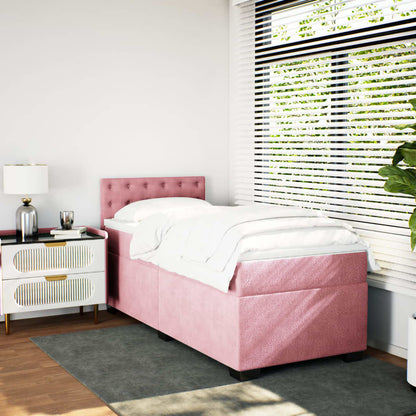 Pink Velvet Box Spring Bed with Mattress - 80x200 cm