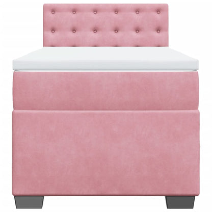 Pink Velvet Box Spring Bed with Mattress - 80x200 cm