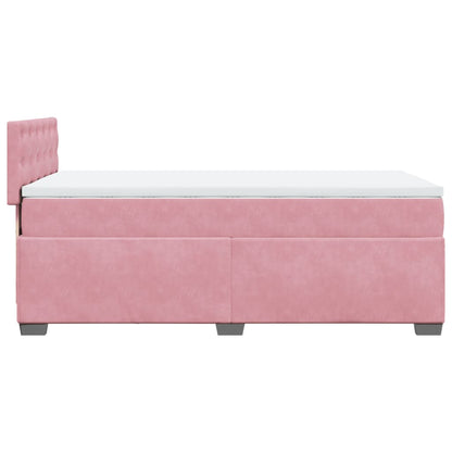 Pink Velvet Box Spring Bed with Mattress - 80x200 cm