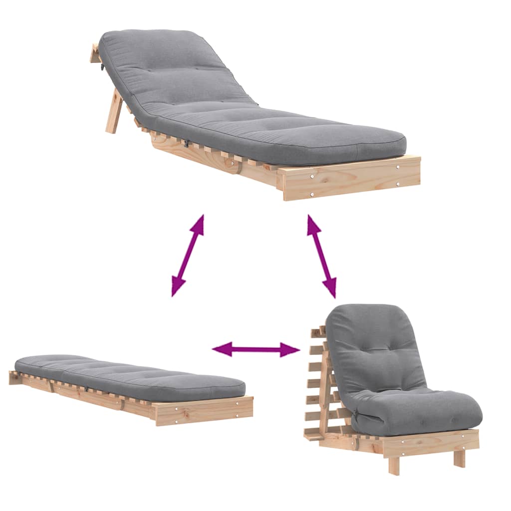 Solid Pine Futon Sofa Bed with Mattress - 60x206x11 cm