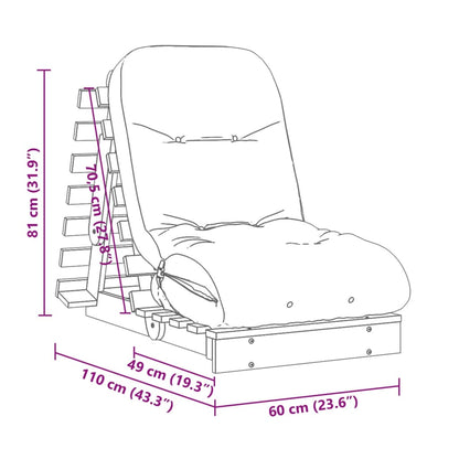 Solid Pine Futon Sofa Bed with Mattress - 60x206x11 cm
