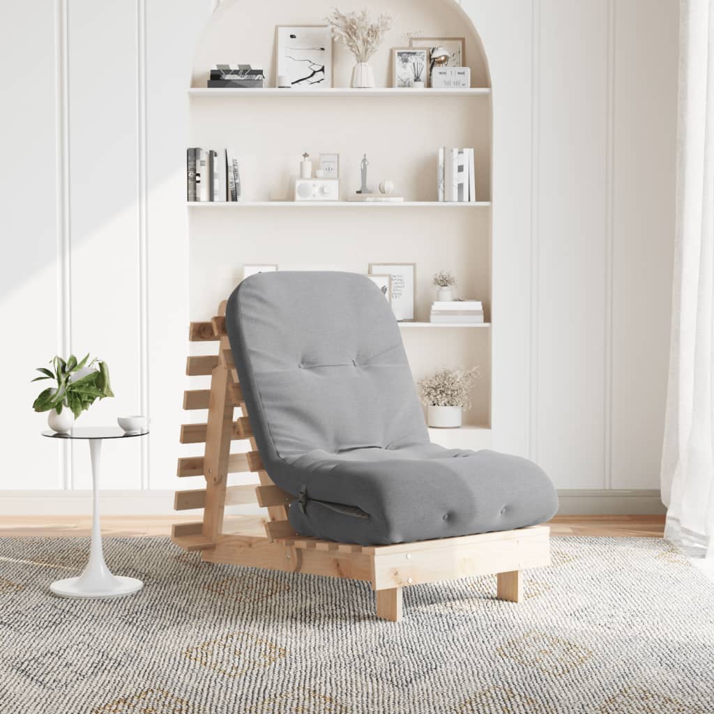 Solid Pine Futon Sofa Bed with Mattress - 60x206x11 cm