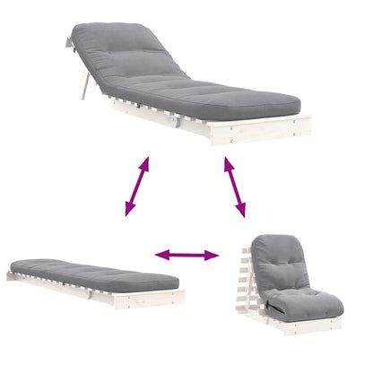 White Solid Wood Pine Futon Sofa Bed with Mattress, 60x206x11 cm