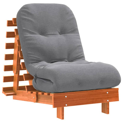 Wax Brown Pine Futon Sofa Bed with Mattress - 60x206x11 cm