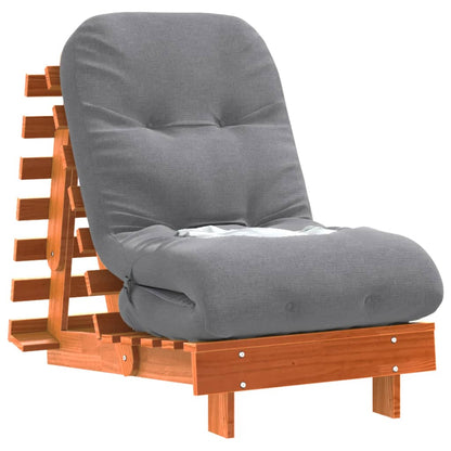 Wax Brown Pine Futon Sofa Bed with Mattress - 60x206x11 cm