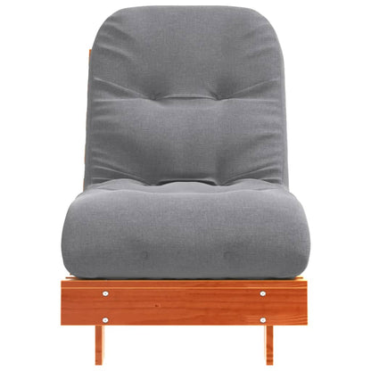 Wax Brown Pine Futon Sofa Bed with Mattress - 60x206x11 cm