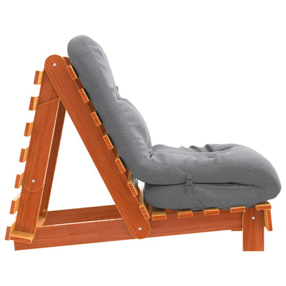 Wax Brown Pine Futon Sofa Bed with Mattress - 60x206x11 cm