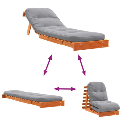 Wax Brown Pine Futon Sofa Bed with Mattress - 60x206x11 cm