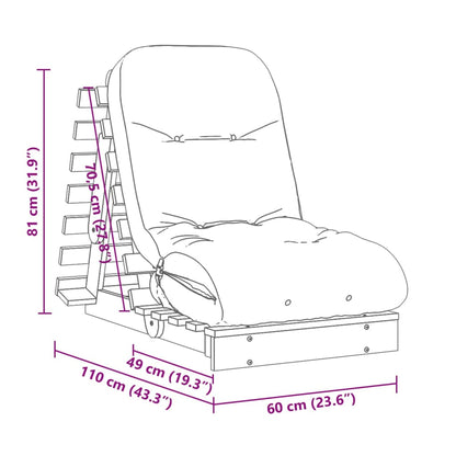Pine Wood Futon Sofa Bed with Mattress - 60x206x11 cm