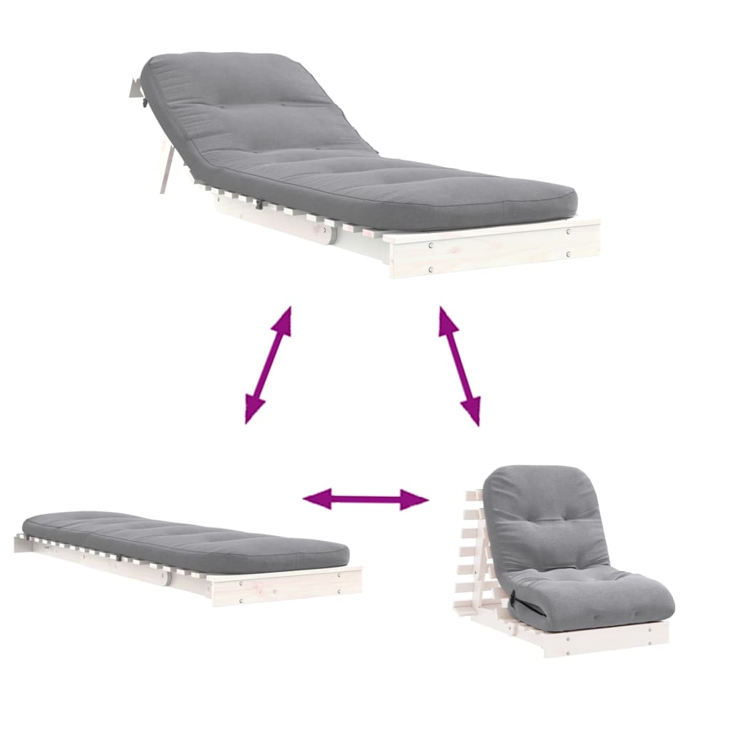 White Pine Futon Sofa Bed with Mattress, 70x206x11 cm Solid Wood