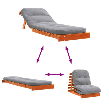 Solid Pine Futon Sofa Bed - Wax Brown, 70x206cm, with Mattress