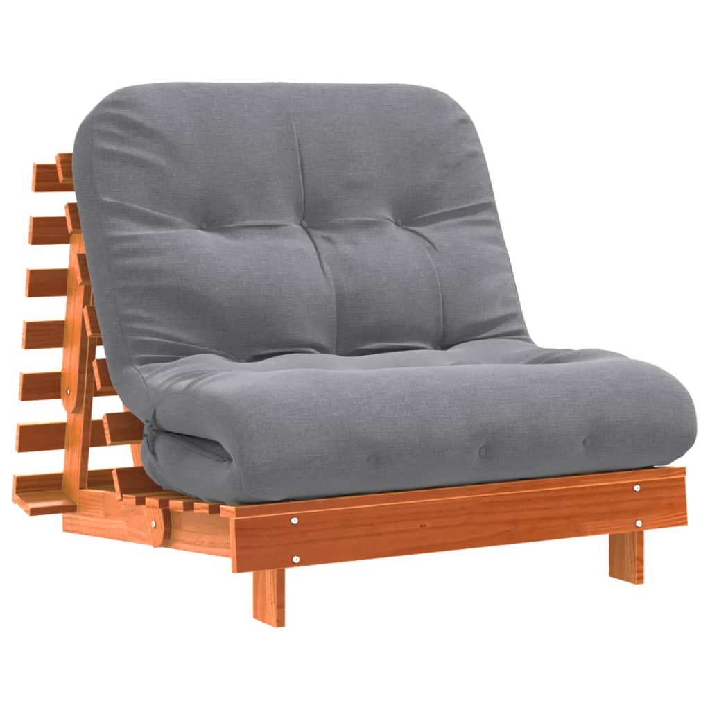 Solid Pine Futon Sofa Bed with Mattress - Wax Brown, 80x206x11 cm