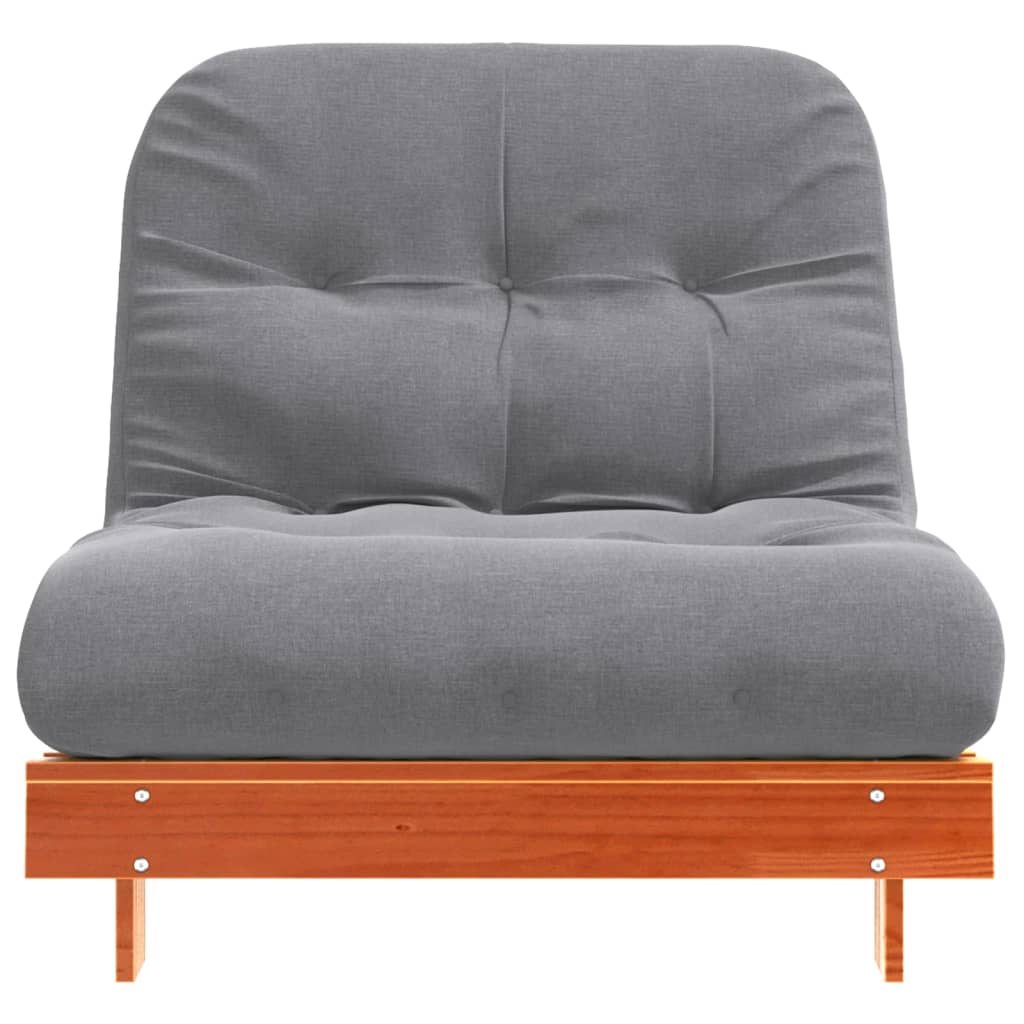 Solid Pine Futon Sofa Bed with Mattress - Wax Brown, 80x206x11 cm