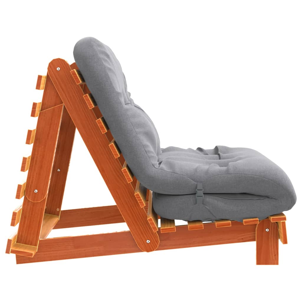 Solid Pine Futon Sofa Bed with Mattress - Wax Brown, 80x206x11 cm