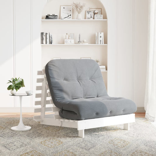 White Pine Futon Sofa Bed with Mattress 90x206x11 cm