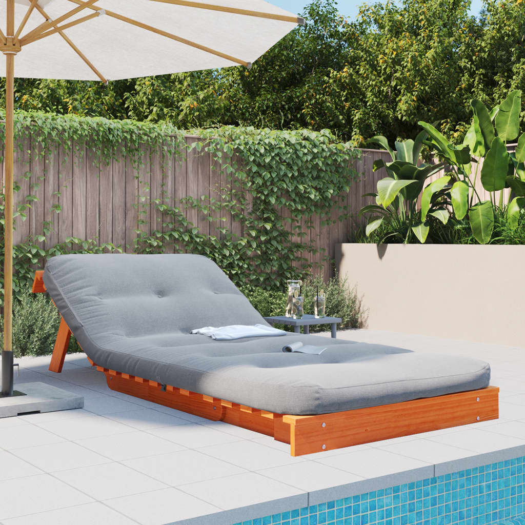 Solid Pine Futon Sofa Bed with Mattress, Wax Brown, 90x206x11 cm