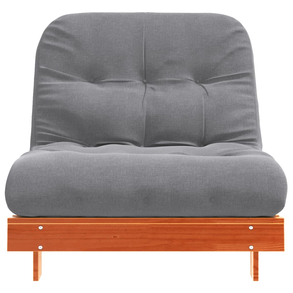 Solid Pine Futon Sofa Bed with Mattress, Wax Brown, 90x206x11 cm