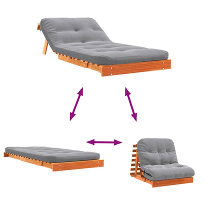 Solid Pine Futon Sofa Bed with Mattress, Wax Brown, 90x206x11 cm
