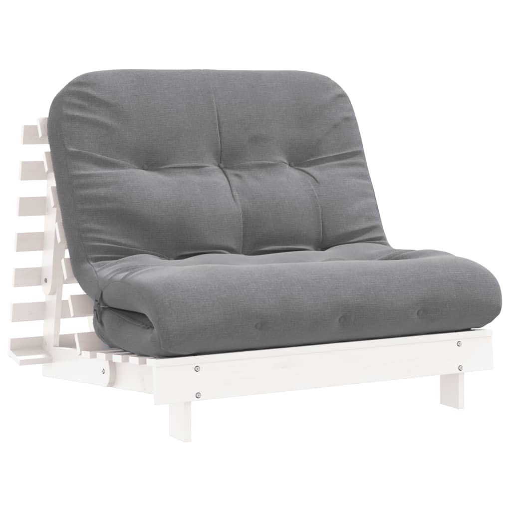 White Solid Pine Futon Sofa Bed with Mattress 100x206x11 cm