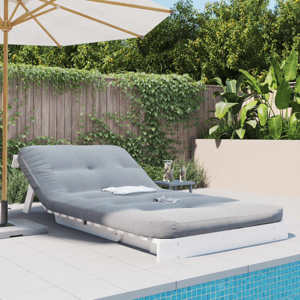White Solid Pine Futon Sofa Bed with Mattress 100x206x11 cm